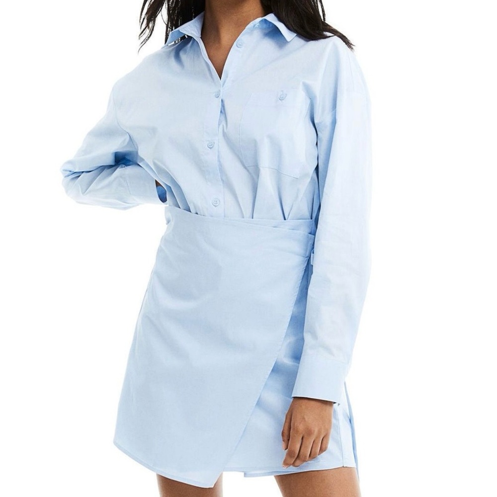 Light Blue  H&M Pure Cotton Wrap-Skirt Shirt Dress